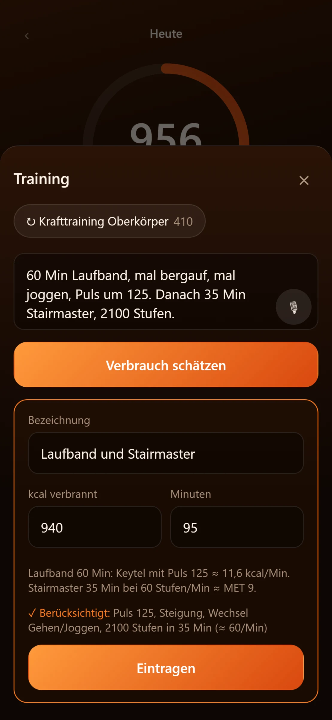 Kalor: Training in eigenen Worten beschreiben und Verbrauch schätzen